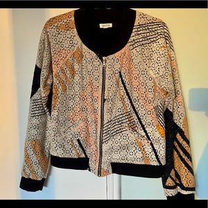 Anthropologie X Weston Cropped Printed Lace Bomber Jacket